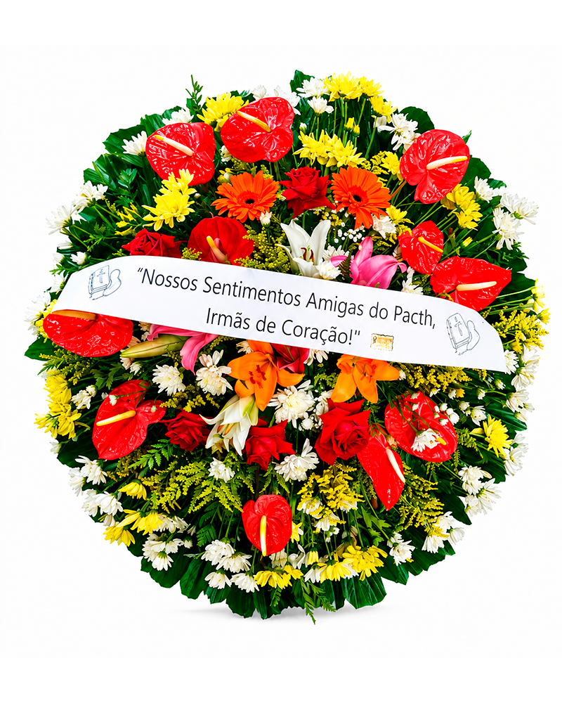 Coroa Saudade Intensa em tons vermelhos e amarelos